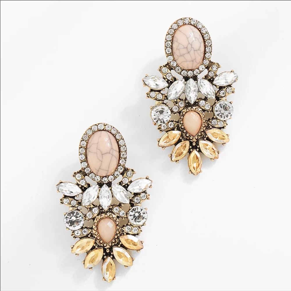 Anthropologie Blush and Gold Crystal Earrings